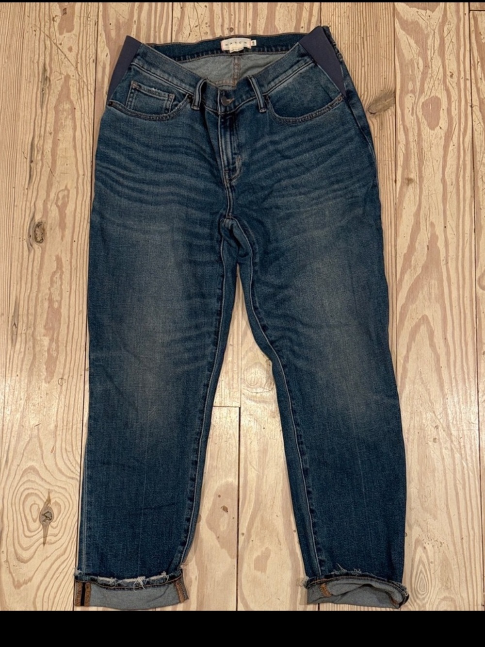Hatch Boyfriend Maternity Jeans in Dark Blue Wash